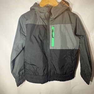 All in Motion Kids Windbreaker Jacket XS (4/5) Black and Gray with Green Accent